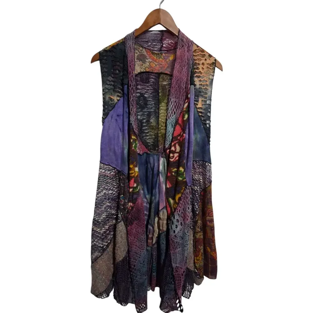 Asymmetrical Patchwork Colorful Mixed Media Womens One size Cottagecore Cardigan